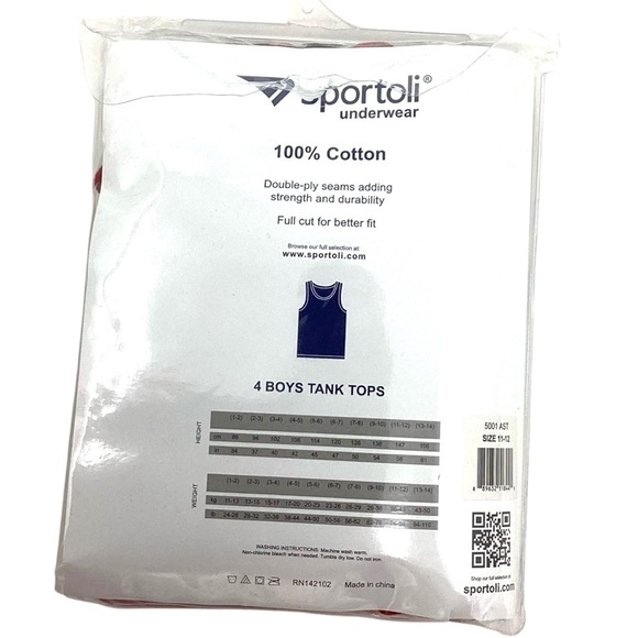 Sportoli Boys 100% Cotton Tagless Tank Top Undershirts 4-Pack NEW Size‎ 11-12 - Picture 2 of 4